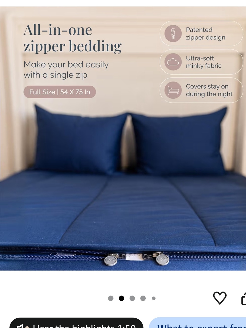 Beddy’s All-in-One Zipper Comforter Set - Navy - Full